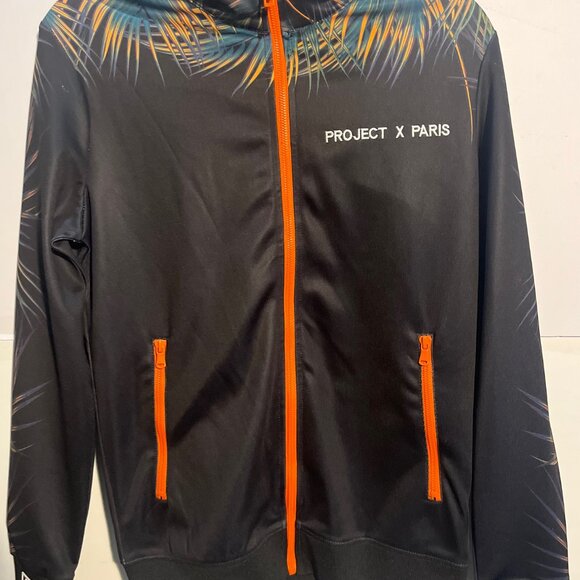 Project X Paris Zip-Up Jacket Small Black Tropical Leaf Print Orange Zippers - Picture 4 of 7